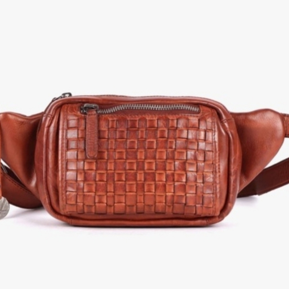 Vilenca Holland Anthropologie Cognac Brown Woven Leather Belt Bag/ Crossbody